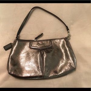 Coach large grey metallic wristlet